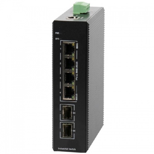 IES200-V25-2S4P Коммутатор Managed industrial switch with 2 Gigabit SFP ports and 4 Gigabit POE ports  industrial DC 48~55V redundant dual power input  operating temperature: -40~75°C  lightning protection level of 6KV  IP40  DIN-rail installation, IES200
